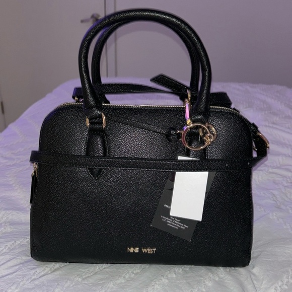 Nine West Black Satchel with Gold Hardware and Textured Finish - Picture 1 of 3
